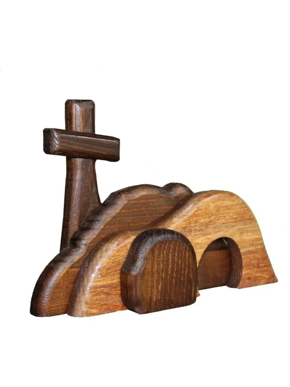 Easter Empty Tomb Scene & Cross Decoration - Wooden Jesus Tomb for Home Office